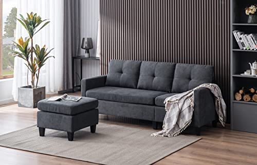 Devion Furniture Enzo Linen Sectional Sofa, Dark Gray