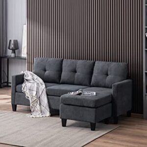 Devion Furniture Enzo Linen Sectional Sofa, Dark Gray