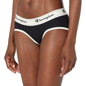 champion women's heritage stretch cotton hipster underwear, moisture wicking, single or 3-pack, black, 1-pack, small