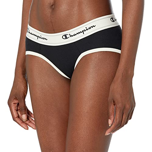 Champion Women's Heritage Stretch Cotton Hipster Underwear, Moisture Wicking, Single or 3-Pack, Black, 1-Pack, Small