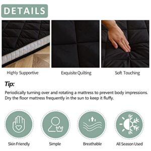 MAXYOYO Japanese Floor Futon Mattress Full Size, Floor Couch for Adults Roll Up Folding Floor Bed Portable Mattress Foam Mattress Queen, Diamond Patterned Japanese Futon Bed, Black