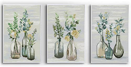 ZuoAnLF 3pack Cross Stitch Kits,Full Range of Cross-Stitch Stamped Kits for Kids Adults Beginner,DIY Embroidery 11CT Flower