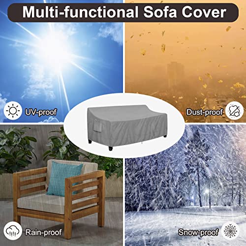 PureFit Outdoor Couch Cover Waterproof Patio Sofa Furniture Covers, 3-Seater Outdoor Cover with Air Vent and Handles, 78W x 35D x 35H Inches, Gray