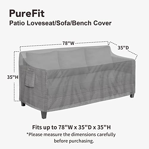 PureFit Outdoor Couch Cover Waterproof Patio Sofa Furniture Covers, 3-Seater Outdoor Cover with Air Vent and Handles, 78W x 35D x 35H Inches, Gray