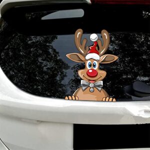 dreothy christmas decor reindeer peeking sticker, car window decals vinyl waterproof stickers for cars truck suv laptop bumper car stickers and decals (christmas reindeer)