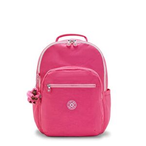 kipling women's seoul 15" laptop backpack, durable, roomy with padded shoulder straps, fresh pink c, one size