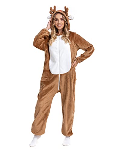 HSCTEK Reindeer Onesie Adult, Christmas Onesie Pajamas Women Men, Family Deer Costume Teen XX-Large