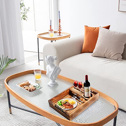 Wood Ottoman Serving Tray with Handles & Cup Holder Wooden Wine Serving Tray with Removable Glass Holder Antique Breakfast Serving Trays in Bed Coffee Table