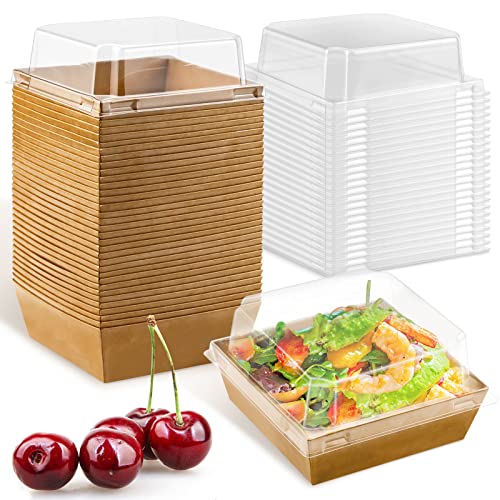 Cmkura 50 Pack Brown Square Disposable Paper Charcuterie Boxes Food Containers Bakery Boxes for Cake, Cookies, Sandwich(Small size)