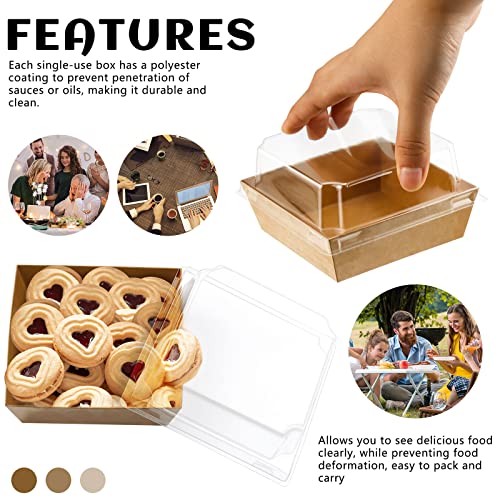 Cmkura 50 Pack Brown Square Disposable Paper Charcuterie Boxes Food Containers Bakery Boxes for Cake, Cookies, Sandwich(Small size)