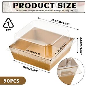 Cmkura 50 Pack Brown Square Disposable Paper Charcuterie Boxes Food Containers Bakery Boxes for Cake, Cookies, Sandwich(Small size)