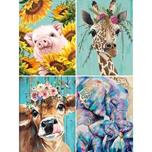 veguude paint by numbers for adults and kids beginner, 4 pack painting by number kits on canvas, without frame diy color animal oil painting acrylic paints, home wall decor 12x16inch