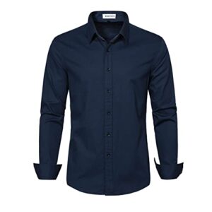 muse fath men's camisas de vestir para hombres-casual long sleeve church shirt-button up wedding dress shirt-navy blue-xl