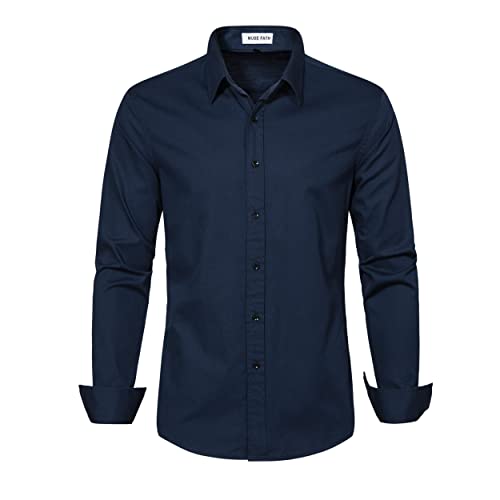 MUSE FATH Men's Camisas De Vestir para Hombres-Casual Long Sleeve Church Shirt-Button Up Wedding Dress Shirt-Navy Blue-XL