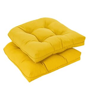 downluxe outdoor chair cushions, waterproof tufted overstuffed u-shaped memory foam seat cushions for patio funiture, 19" x 19" x 5", yellow, 2 pack