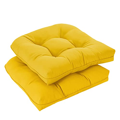 downluxe Outdoor Chair Cushions, Waterproof Tufted Overstuffed U-Shaped Memory Foam Seat Cushions for Patio Funiture, 19" x 19" x 5", Yellow, 2 Pack