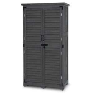 mcombo outdoor storage cabinet, garden storage shed, outside vertical shed with lockers, outdoor 63 inches wood tall shed for yard and patio 0870 (grey)