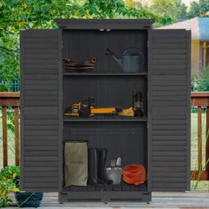 MCombo Outdoor Storage Cabinet, Garden Storage Shed, Outside Vertical Shed with Lockers, Outdoor 63 Inches Wood Tall Shed for Yard and Patio 0870 (Grey)