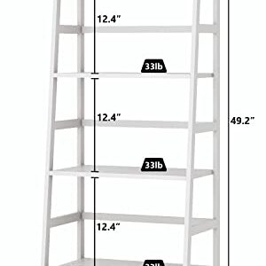 linstock White Bookshelf, 4-Tier Bamboo Bookcase Ladder Bookshelf Organizer, Storage Rack, Bookcases & Tall Ladder Shelf-Bamboo Frame for Bedroom, Living Room, Kitchen, Bathroom, Easy Assembly(White)