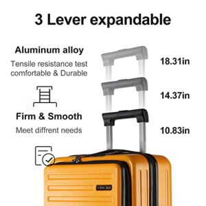 TydeCkare 20 Inch Carry On with Front Pocket, 22x14.6x10in, 45L, Lightweight ABS+PC Hardshell Suitcase with TSA Lock, YKK Zipper & 4 Spinner Silent Wheels, Orange