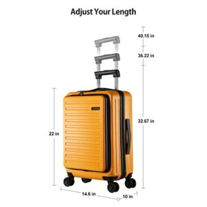 TydeCkare 20 Inch Carry On with Front Pocket, 22x14.6x10in, 45L, Lightweight ABS+PC Hardshell Suitcase with TSA Lock, YKK Zipper & 4 Spinner Silent Wheels, Orange