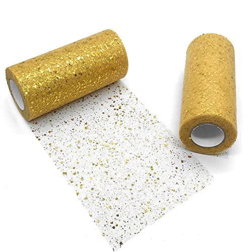 levylisa Glitter Tulle Rolls 6 Inch by 50 Yards Gold Fabric Spool Tulle Ribbon for DIY Tutu Birthday Party Wedding Decorations Christmas Craft Supplies