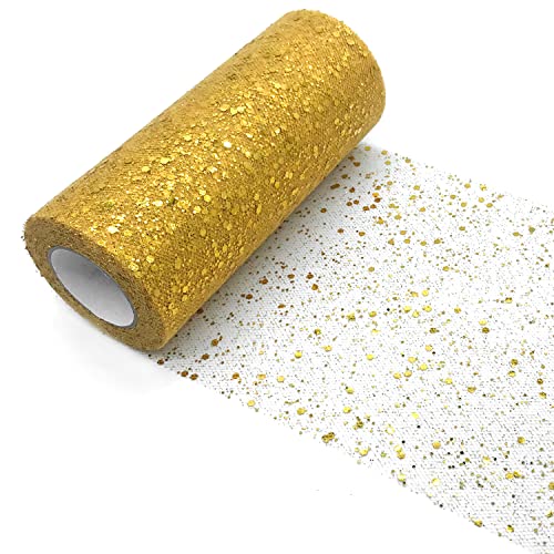 levylisa Glitter Tulle Rolls 6 Inch by 50 Yards Gold Fabric Spool Tulle Ribbon for DIY Tutu Birthday Party Wedding Decorations Christmas Craft Supplies