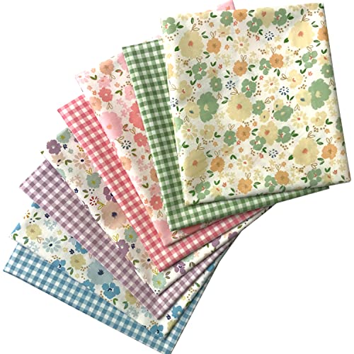 levylisa 8 Pieces 18" x 22"  (46cm x 56cm) Cotton 100% Floral Printed Sewing Supplies Fabric for Quilting Patchwork, DIY Craft, Scrapbooking Cloth