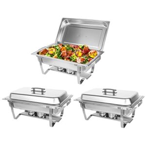 perossia 3 packs chafing dish buffet set stainless steel food warmer with 8qt 3 full size pans portable for parties catering buffet servers and warmers