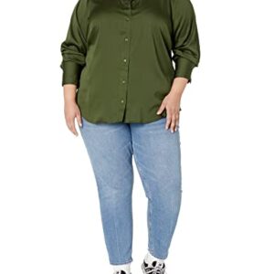 Amazon Essentials Women's Classic-Fit Satin Button Down Blouse (Available in Plus Size), Dark Olive, Medium