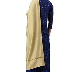 Janasya Women's Dark Blue Chanderi Silk Woven Kurta with Sharara and Dupatta(SET472-KR-SHA-S)