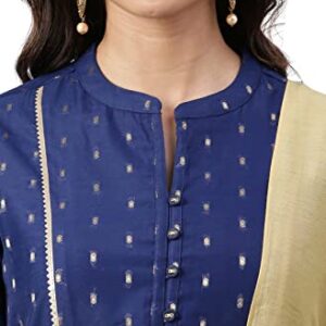 Janasya Women's Dark Blue Chanderi Silk Woven Kurta with Sharara and Dupatta(SET472-KR-SHA-S)