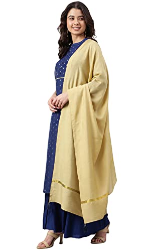 Janasya Women's Dark Blue Chanderi Silk Woven Kurta with Sharara and Dupatta(SET472-KR-SHA-S)