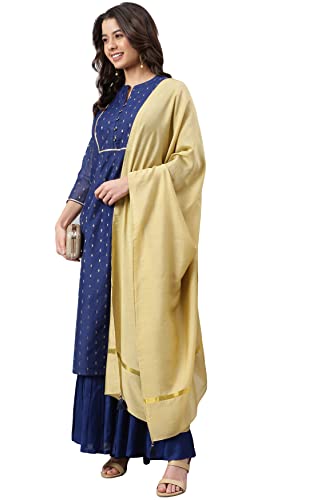 Janasya Women's Dark Blue Chanderi Silk Woven Kurta with Sharara and Dupatta(SET472-KR-SHA-S)