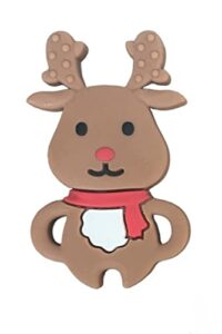 christmas, holiday soft silicone teethers for baby, bpa free and food grade - christmas tree, star, santa, rudolph, reindeer, teether toy (reindeer w/scarf)