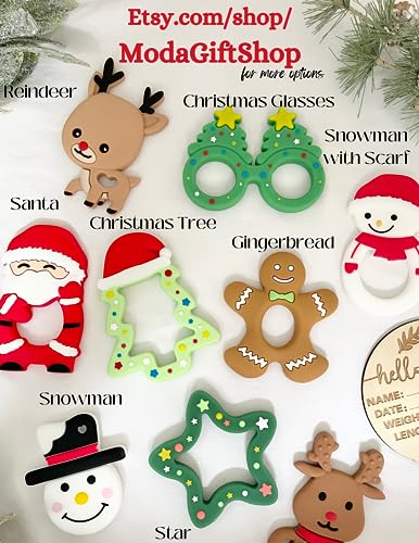 Christmas, Holiday Soft Silicone Teethers for Baby, BPA Free and Food Grade - Christmas Tree, Star, Santa, Rudolph, Reindeer, Teether Toy (Reindeer w/Scarf)