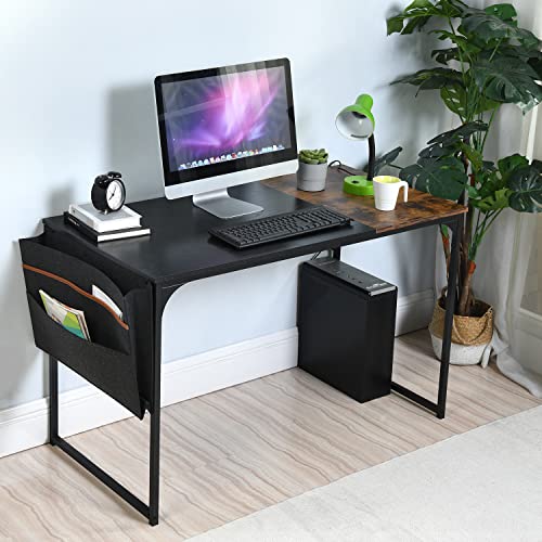 Homy Casa Inc 40 inch Study Storage Bag Space Saving for Home Office, Modern Simple Style PC Metal Frame Computer Desk, Writing Table, Black, Brown