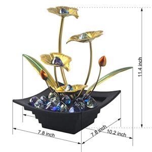 Indoor Water Fountain - 4 Tier Lotus Leaf Tabletop Fountain, Relaxation Min Waterfall for Room Decoration