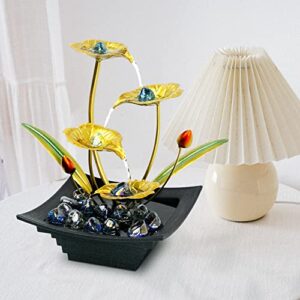 Indoor Water Fountain - 4 Tier Lotus Leaf Tabletop Fountain, Relaxation Min Waterfall for Room Decoration