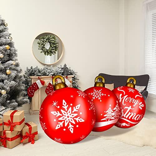 3 Pcs Giant Inflatable Christmas Ball 24 Inch Christmas PVC Inflatable Decorated Ball Large Christmas Inflatables Outdoor Decorations Christmas Blow up Yard Decorations Xmas Giant Inflatable Ornaments