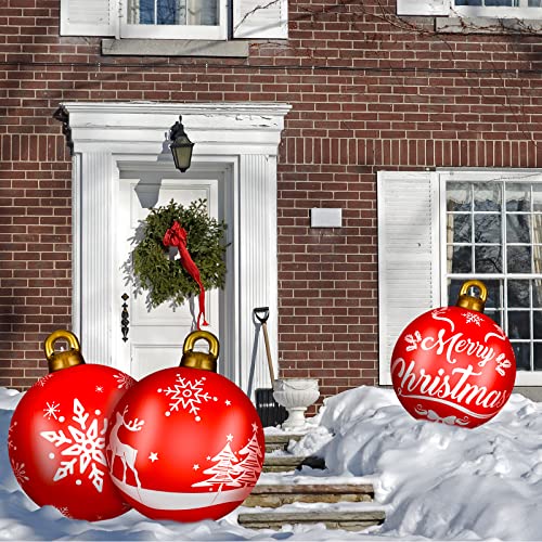 3 Pcs Giant Inflatable Christmas Ball 24 Inch Christmas PVC Inflatable Decorated Ball Large Christmas Inflatables Outdoor Decorations Christmas Blow up Yard Decorations Xmas Giant Inflatable Ornaments