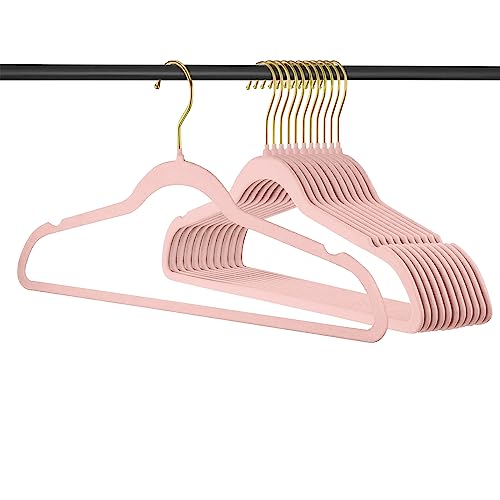 ManGotree Velvet Suit Hangers with 360 Swivel Gold Hook, Non-Slip Coat Hangers, Ultra-Slim Space Saving Hangers, Sturdy & Durable Clothes Hangers, 36 Pack (Pink)