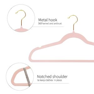 ManGotree Velvet Suit Hangers with 360 Swivel Gold Hook, Non-Slip Coat Hangers, Ultra-Slim Space Saving Hangers, Sturdy & Durable Clothes Hangers, 36 Pack (Pink)