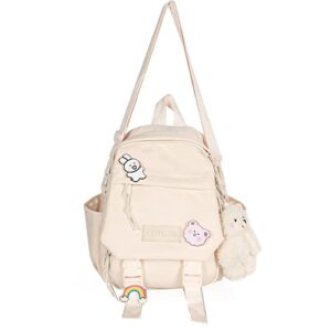 eagerrich cute mini backpack with cute pin accessories plush pendant kawaii mini backpack aesthetic mini backpack for school(white)