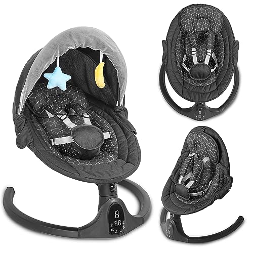 Napei Baby Swings for Infants,Bluetooth Baby Bouncer,Electric Portable Baby Swing for Newborn with 5 Speed & Music Speaker,Touch Screen/Remote Control Baby Rocker with 5 Point Harness for 5-20 lb