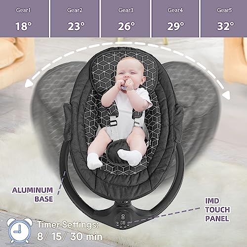 Napei Baby Swings for Infants,Bluetooth Baby Bouncer,Electric Portable Baby Swing for Newborn with 5 Speed & Music Speaker,Touch Screen/Remote Control Baby Rocker with 5 Point Harness for 5-20 lb