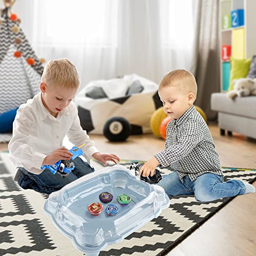 MEDMHSMA Bey Battling Top Battle Stadium Battle Set, 4 Battling Tops, 2 Latest Launchers, and 1 Flame Themed Arena, Great Gift for Kids Boys Age 6 and up,Blue