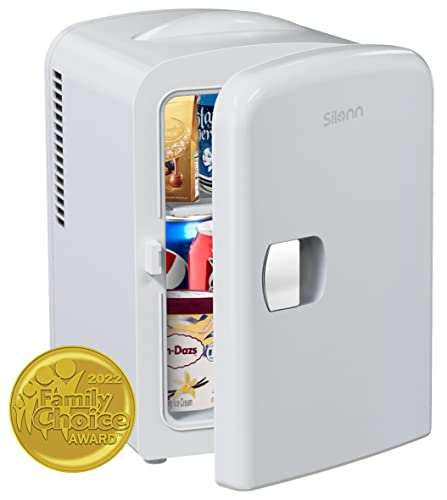 Silonn Mini Fridge, Portable Skin Care Fridge, 4 L/6 Can Cooler and Warmer Small Refrigerator with Eco Friendly for Home, Office, Car and College Dorm Room, Compact Refrigerator White