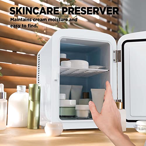 Silonn Mini Fridge, Portable Skin Care Fridge, 4 L/6 Can Cooler and Warmer Small Refrigerator with Eco Friendly for Home, Office, Car and College Dorm Room, Compact Refrigerator White