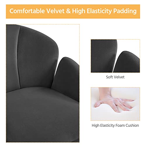 Yaheetech Cute Velvet Desk Chair for Home Office, Makeup Vanity Chair with Armrests for Bedroom Modern Swivel Rolling Chair for Women Dark Gray